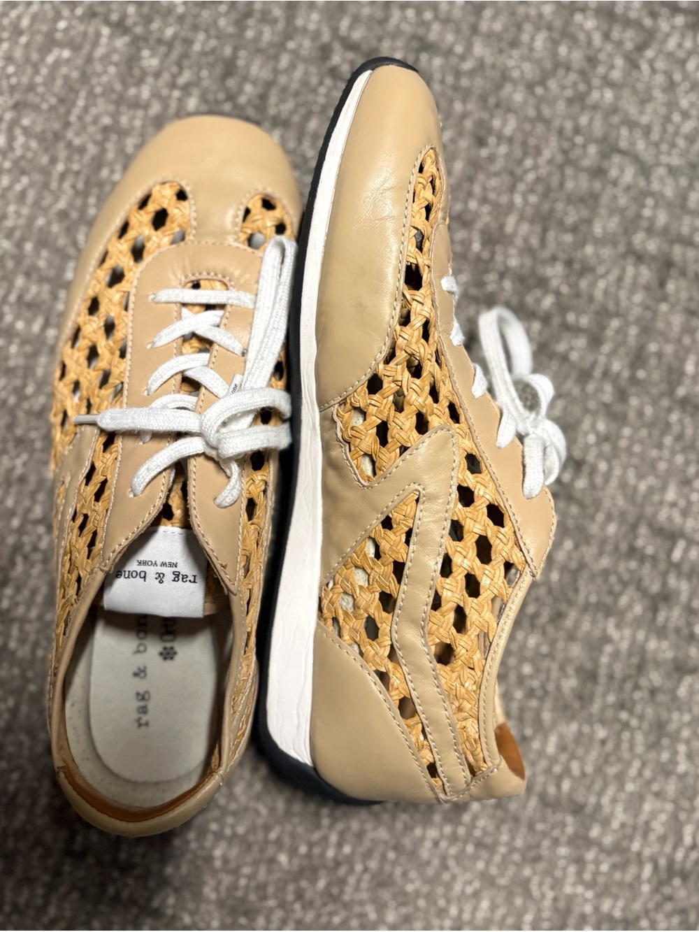 rag & bone Women’s Size 10 Beige Woven Leather Sneakers with White Laces